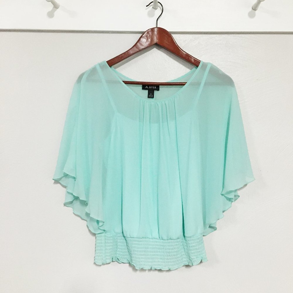 A. Byer | Mint Sheer Flowy Layered Blouse